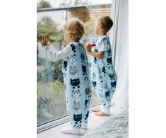 PULP BAMBOO Baby miegmaišis su kojelėmis 2 TOG - Mėlyna Cats - nuo 2l iki 4l