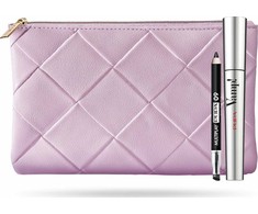 Set Pupa: Multiplay Double-Ended Eyeshadow &amp; Kajal Akių apvadas 2-In-1 09 Deep Juodas 1.2 g + Vamp! Paraben-Free Extra Volume Blakstienų tušas 100 Juodas, 9 ml + Textile Makeup Bag Rožinė