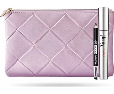 Set Pupa: Multiplay Double-Ended Eyeshadow &amp; Kajal Akių apvadas 2-In-1 09 Deep Juodas 1.2 g + Vamp! Paraben-Free Extra Volume Blakstienų tušas 100 Juodas, 9 ml + Textile Makeup Bag Rožinė