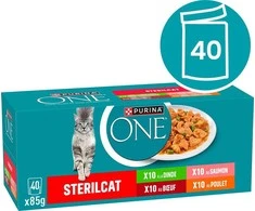 Purina Nestle Drėgnas Kačių Maistas - PURINA One Sterilcat Jautiena, Lašiša, Vištiena, Kalakutiena 40x85g