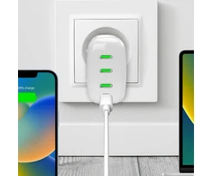 Sieninis įkroviklis GaN, 3xUSB-C jungtys, 96W, gamintojas Puro Baltas