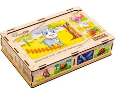 PuzzleOK medinė dėlionė 4 viename ūkinių gyvūnų galvosūkių rinkinys Farm