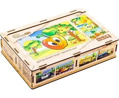 PuzzleOK medinė dėlionė 4 viename vaisių dėlionių rinkinys ananasų kriaušių citrinų obuolių