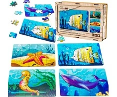 PuzzleOK medinė dėlionė 4in1 jūros gyvūnai vandens dėlionės rinkinys
