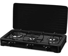 Dujinė KG-1013 reguliuojama viryklė 3 degiklių juoda OPTIMUM