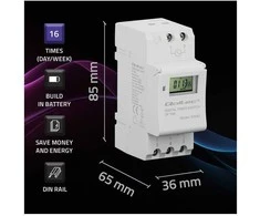 „Qoltec Elektroninis TIMER“ laikmatis DIN bėgeliui su įmontuota baterija | 7 dienų tvarkaraštis | 16 programų