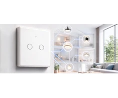 Qoltec 52716 Smart Touch 2-Gang Light Switch | Wi-Fi | Timer | Tuya | Smart Life | Tempered Glass | Baltas