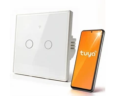 Qoltec 52716 Smart Touch 2-Gang Light Switch | Wi-Fi | Timer | Tuya | Smart Life | Tempered Glass | Baltas