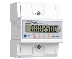 „Qoltec 50980“ trifazis elektroninis skaitiklis su atstatymu | Energijos suvartojimo skaitiklis ant DIN bėgelio | 400 V | 100 A | LCD | LED | 4P
