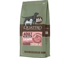 Quattrobi QUATTRO begrūdis visų veislių suaugusių šunų pašaras su lašiša ir kriliu, 12kg