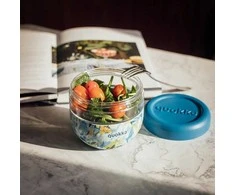 Quokka Bubble Food Jar - Plastic food container / Priešpiečių dėžutė 770 ml (Mėlyna Peonies)