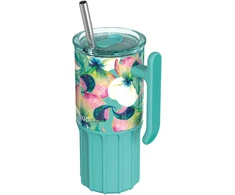Quokka Umi - 720 ml Stainless Steel Thermal Mug with Straw and Silicone Coaster (Waterfall Garden)
