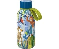 Quokka Solid Kids su dirželiu - Nerūdijančio plieno dvigubas sienelės vakuuminis vandens butelis, nešiojamas termosas 330 ml (Jungle)