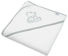 Kūdikio kilpinis rankšluostis su siuvinėjimu ir gobtuvu New Baby 80x80 baltas meškiukas