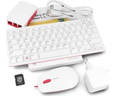 Desktop Kit oficialus rinkinys su korpusu, raudona ir balta klaviatūra ir pele Raspberry Pi 5