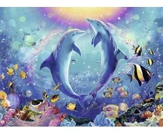 Dėlionė „Ravensburger Puzzle 500“ – galvosūkis „Šok su delfinais“.