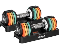 Automatiškai reguliuojami ketaus hanteliai, rinkinys 2 x 5kg, 1kg žingsniai, REBEL ACTIVE