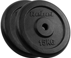 Ketaus svarelių rinkinys 2x15kg, skylė 31mm, klasikinė plokštelė, REBEL ACTIVE