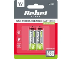 Rebel Įkraunami akumuliatoriai AA, 1600 mAh, Li-ion, 1,2V, 2 vnt./bl, R6, C tipo lizdas (BAT2014)