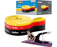 Latekso mankštos juostų rinkinys - Power Band PLs-1, 4-32 kg, 3 juostos, REBEL ACTIVE