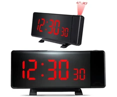 Retoo Radijo žadintuvas Žadintuvas-radijas su projektoriumi, juodos spalvos, garsus žadintuvas su USB ir LED ekranu, XL dydžio