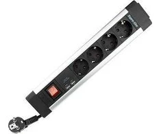 REV Multiple Socket Outlet juodas 4 kartus + KS USB SupraLine jungiklis