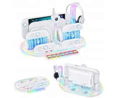 RGB įkrovimo stotelė + organizatorius, skirtas „Nintendo Switch 2 NS 2 Joy-con Pro Pad“ / JYS-ns2322-v1 / baltas