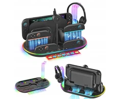 RGB įkrovimo stotelė + organizatorius, skirtas „Nintendo Switch 2 NS 2 Joy-con Pro Pad“ / JYS-ns2322-v1 / juodas