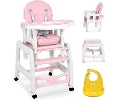 Ricokids Rožinė 5-in-1 kūdikio maitinimo kėdutė, daugiafunkcinė maitinimo kėdutė su reguliuojamu padėklu, supamoji kėdutė, paaukštinimas, vaikiška kėdutė 6-36 mėnesiams