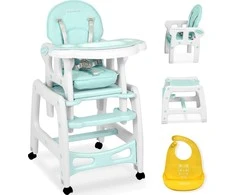 Ricokids Turkio spalvos 5-in-1 aukšta kėdutė, daugiafunkcinė maitinimo kėdutė su reguliuojamu padėklu, konvertuojama kūdikio kėdutė kūdikiams ir mažiems vaikams