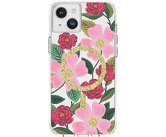 Rifle Paper Skaidrus šautuvų popierius „MagSafe“ – aukso spalvos dėklas, skirtas „iPhone 14 Plus“ („Rose Garden“)