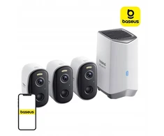 N1 Baseus 2K outdoor camera set of 3 baltos spalvos