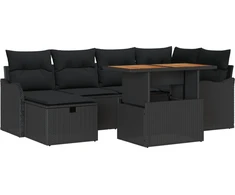 Sodo Sofų Rinkinys 7 pcs Juoda poliratanas