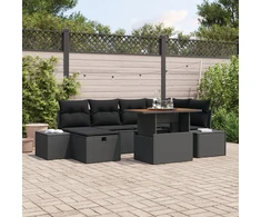 Sodo Sofų Rinkinys 7 pcs Juoda poliratanas