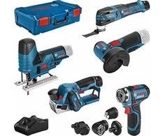 Elektrinių įrankių rinkinys Bosch Bosch 5 dalių 12 voltų įrankių rinkinys, GSR + GOP + GHO + GWS + GST (mėlynas, 3x ličio jonų akumuliatoriai, XL-BOXX)