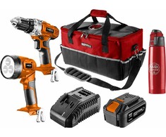 Graphite Įrankių rinkinys, zasilanie akumulatorem, 04-600-M4K, wiertarka/latarka/baterija/kroviklis/termos/torba, 18V, 6 dalys, Neo Tools