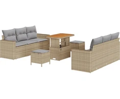 Sodo Sofų Rinkinys 9 pcs Smėlio poliratanas