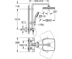 Grohe Termostatinė dušo sistema Tempesta Cosmo 250, 26689001