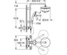 Dušo komplektas Grohe Grohe dušo sistema su termostatu, montuojama ant sienos, Tempesta System 210, chromas, 26811001