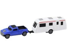 Lean Toys Mėlynas automobilio ir kemperio priekabos metalinis rinkinys