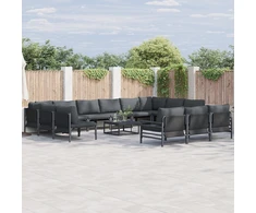 Sodo Sofų Rinkinys su pagalve 14 pcs Juoda Plienas