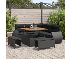 Sodo Sofų Rinkinys 8 pcs Juoda poliratanas
