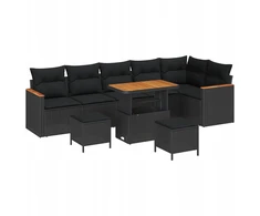 Sodo Sofų Rinkinys 9 pcs Juoda poliratanas