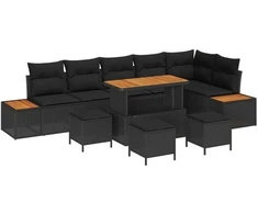 Sodo Sofų Rinkinys 9 pcs Juoda poliratanas