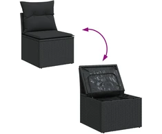 Sodo Sofų Rinkinys su saugykla 9 pcs Juoda Poli ratanas