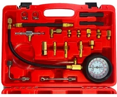 Rockforce Dyzelinio variklio kompresinio slėgio testeris komplektuojamas su srieginiais adapteriais 0-70 bar 19 vnt.