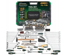 Įrankių rinkinys Rockforce Įrankių rinkinys 142+6el. 1/4", 3/8" i 1/2" (6-kątnych i 12-kątnych) (4-36mm)