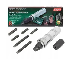 Rockforce Smūginis atsuktuvas 1/2'' su antgalių ir adapterių rinkiniu 8 vnt.