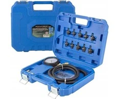 Rockforce Oil slėgio testeris komplektuojamas su srieginiais adapteriais (0-10bar) 12 vnt. lagamine