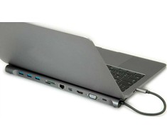 Roline prijungimo stotis ROLINE kelių prievadų prijungimo stotis USB 3.2 Gen 2 Type C, 4K HDMI/Mini DP, VGA, USB, Kaartlezer, PD, LAN, Audio